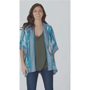 Tolani‎ 3X Reg Printed Open Front 100% Modal Woven Wrap Raelyn Blue Tie Dye NWT